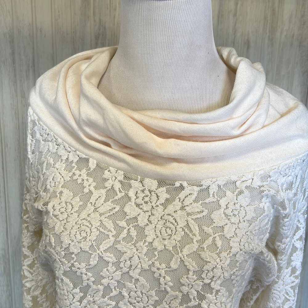 Altar’d State Lace Cream Cowl Neck Sweater, NWOT, size small, Romantic!